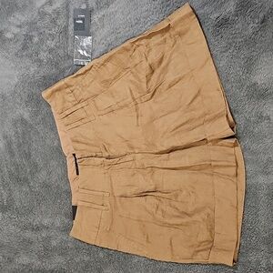 Mossimo Modern Fit Brown Linen Paperbag Cuffed Shorts Wide Belt Loops Size 4
